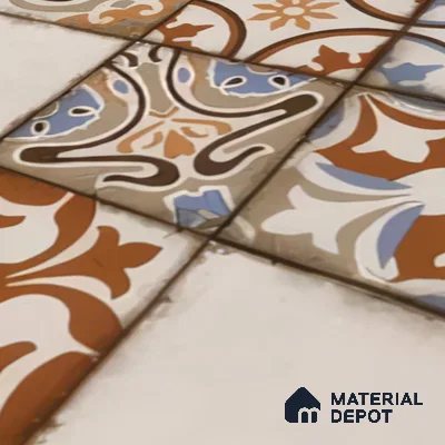 Moroccan Floor & Wall Tile TL 05043 Morissa Fez Florals 1 ft x 1 ft Ceramic Matte Finish - 7.5 mm | Random Design | Suitable for Bathroom, Kitchen, Balcony (Sample)