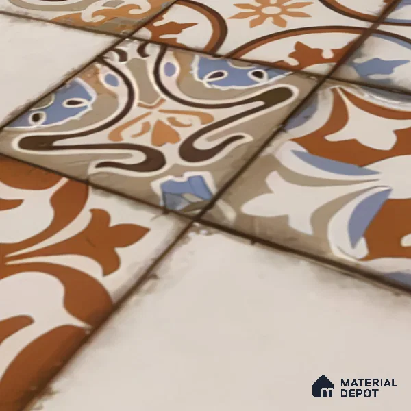 Moroccan Floor & Wall Tile TL 05043 Morissa Fez Florals 1 ft x 1 ft Ceramic Matte Finish - 7.5 mm | Random Design | Suitable for Bathroom, Kitchen, Balcony (Sample)