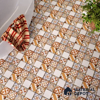Moroccan Floor & Wall Tile TL 05043 Morissa Fez Florals 1 ft x 1 ft Ceramic Matte Finish - 7.5 mm | Random Design | Suitable for Bathroom, Kitchen, Balcony (Sample)