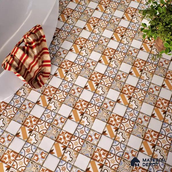 Moroccan Floor & Wall Tile TL 05043 Morissa Fez Florals 1 ft x 1 ft Ceramic Matte Finish - 7.5 mm | Random Design | Suitable for Bathroom, Kitchen, Balcony (Sample)