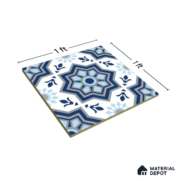 Moroccan Floor & Wall Tile TL 05054 Morissa Fez Illusion 1 ft x 1 ft Ceramic Matte Finish - 8 mm | Suitable for Bathroom, Kitchen,  Balcony | Please Expect a Slight Variation of Pattern (Sample)