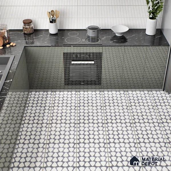 Moroccan Floor & Wall Tile TL 05091 B Bauhaus Smoke Cloud 1 ft x 1 ft Ceramic Matte Finish - 9 mm | Suitable for Bathroom, Kitchen,  Balcony | Please Expect a Slight Variation of Pattern (Sample)