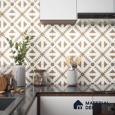 Moroccan Floor & Wall Tile TL 05048 Morissa Geometric Beige 1 ft x 1 ft Ceramic Matte Finish - 7.5 mm | Suitable for Bathroom, Kitchen, Balcony (Sample)