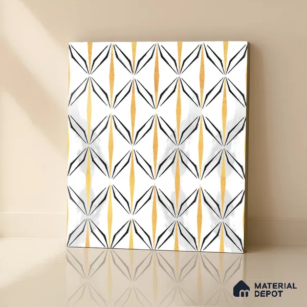 Moroccan Floor & Wall Tile TL 05057 Morissa Golden Black Fly 1 ft x 1 ft Ceramic Matte Finish - 8 mm | Suitable for Bathroom, Kitchen,  Balcony | Please Expect a Slight Variation of Pattern (Sample)