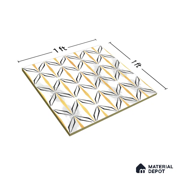 Moroccan Floor & Wall Tile TL 05057 Morissa Golden Black Fly 1 ft x 1 ft Ceramic Matte Finish - 8 mm | Suitable for Bathroom, Kitchen,  Balcony | Please Expect a Slight Variation of Pattern (Sample)