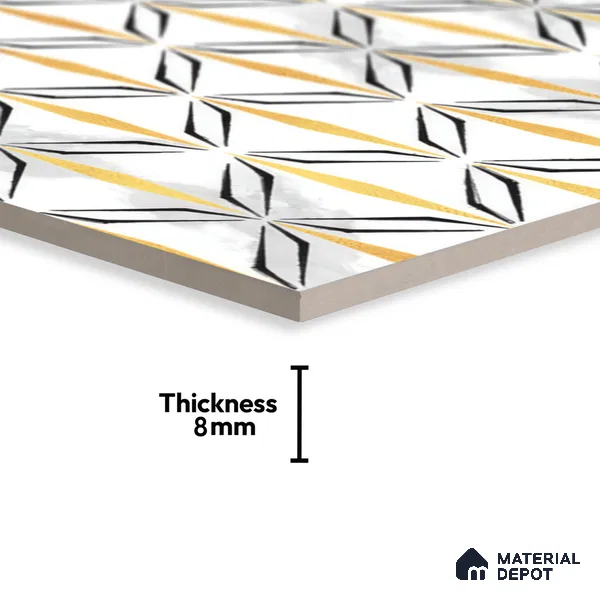 Moroccan Floor & Wall Tile TL 05057 Morissa Golden Black Fly 1 ft x 1 ft Ceramic Matte Finish - 8 mm | Suitable for Bathroom, Kitchen,  Balcony | Please Expect a Slight Variation of Pattern (Sample)