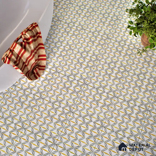 Moroccan Floor & Wall Tile TL 05057 Morissa Golden Black Fly 1 ft x 1 ft Ceramic Matte Finish - 8 mm | Suitable for Bathroom, Kitchen,  Balcony | Please Expect a Slight Variation of Pattern (Sample)