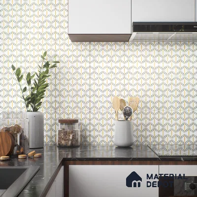 Moroccan Floor & Wall Tile TL 05057 Morissa Golden Black Fly 1 ft x 1 ft Ceramic Matte Finish - 8 mm | Suitable for Bathroom, Kitchen,  Balcony | Please Expect a Slight Variation of Pattern (Sample)