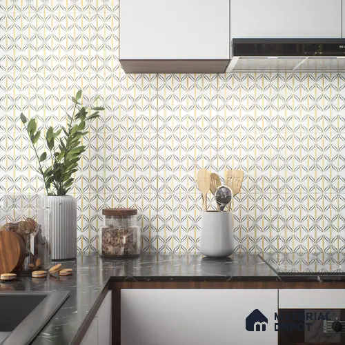 Moroccan Floor & Wall Tile TL 05057 Morissa Golden Black Fly 1 ft x 1 ft Ceramic Matte Finish - 8 mm | Suitable for Bathroom, Kitchen, Balcony | Please Expect a Slight Variation of Pattern