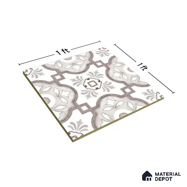 Moroccan Floor & Wall Tile TL 05077 Morissa Gunmetal Abstract Grey 1 ft x 1 ft Ceramic Matte Finish - 8 mm | Suitable for Bathroom, Kitchen, Balcony | Please Expect a Slight Variation of Pattern