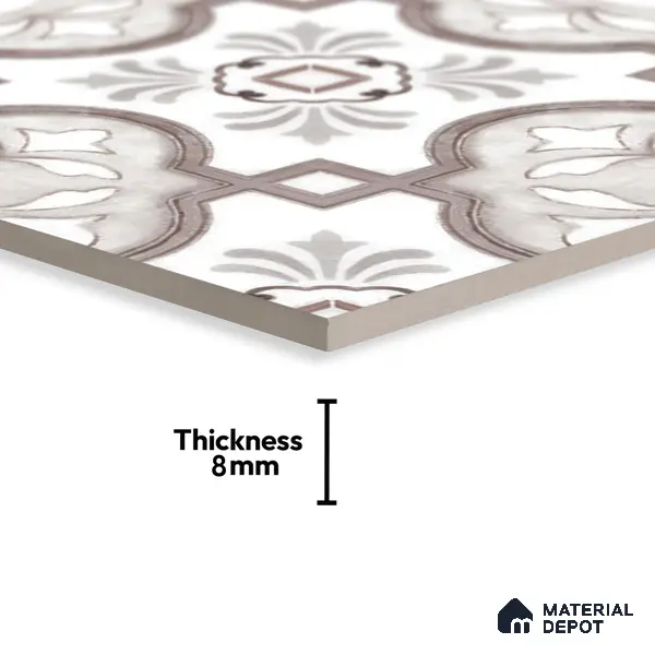 Moroccan Floor & Wall Tile TL 05077 Morissa Gunmetal Abstract Grey 1 ft x 1 ft Ceramic Matte Finish - 8 mm | Suitable for Bathroom, Kitchen, Balcony | Please Expect a Slight Variation of Pattern