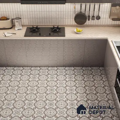 Moroccan Floor & Wall Tile TL 05077 Morissa Gunmetal Abstract Grey 1 ft x 1 ft Ceramic Matte Finish - 8 mm | Suitable for Bathroom, Kitchen,  Balcony | Please Expect a Slight Variation of Pattern