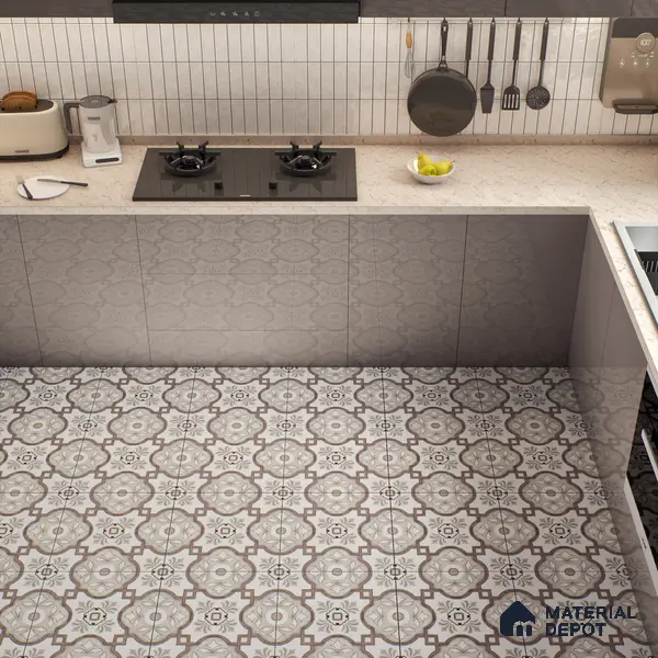 Moroccan Floor & Wall Tile TL 05077 Morissa Gunmetal Abstract Grey 1 ft x 1 ft Ceramic Matte Finish - 8 mm | Suitable for Bathroom, Kitchen, Balcony | Please Expect a Slight Variation of Pattern