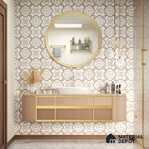 Moroccan Floor & Wall Tile TL 05077 Morissa Gunmetal Abstract Grey 1 ft x 1 ft Ceramic Matte Finish - 8 mm | Suitable for Bathroom, Kitchen, Balcony | Please Expect a Slight Variation of Pattern