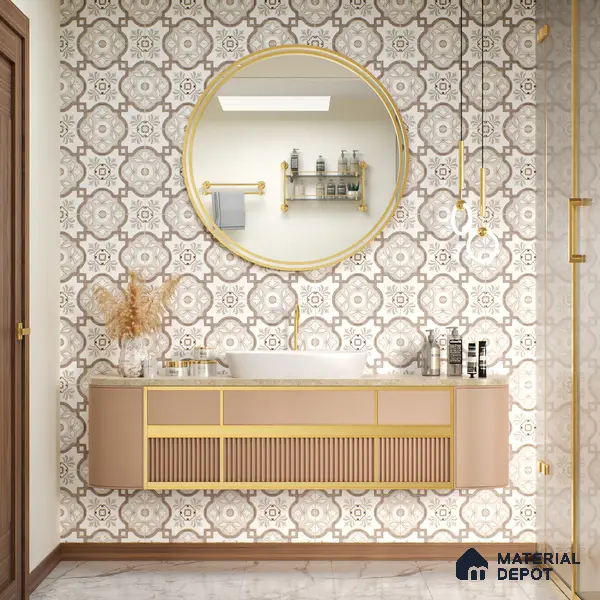 Moroccan Floor & Wall Tile TL 05077 Morissa Gunmetal Abstract Grey 1 ft x 1 ft Ceramic Matte Finish - 8 mm | Suitable for Bathroom, Kitchen, Balcony | Please Expect a Slight Variation of Pattern