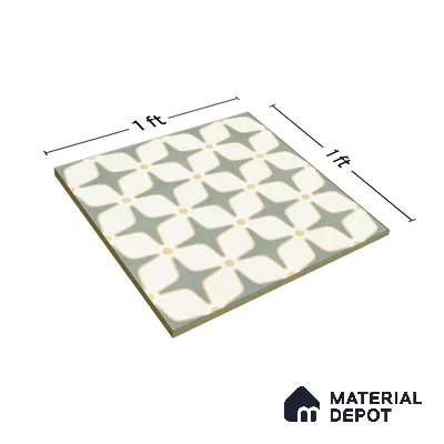 Moroccan Floor & Wall Tile TL 05093 B Bauhaus Mint Green 1 ft x 1 ft Ceramic Matte Finish - 9 mm | Suitable for Bathroom, Kitchen,  Balcony | Please Expect a Slight Variation of Pattern (Sample)