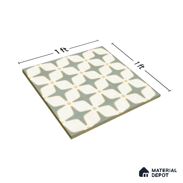 Moroccan Floor & Wall Tile TL 05093 B Bauhaus Mint Green 1 ft x 1 ft Ceramic Matte Finish - 9 mm | Suitable for Bathroom, Kitchen,  Balcony | Please Expect a Slight Variation of Pattern (Sample)