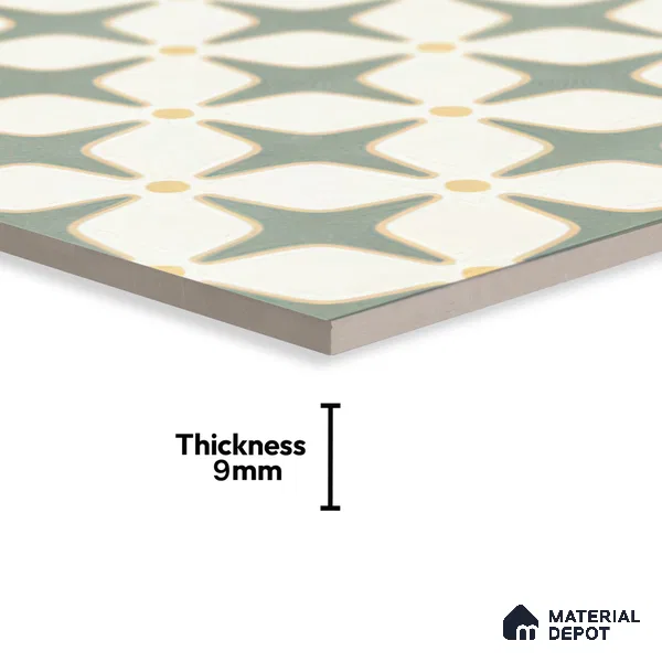 Moroccan Floor & Wall Tile TL 05093 B Bauhaus Mint Green 1 ft x 1 ft Ceramic Matte Finish - 9 mm | Suitable for Bathroom, Kitchen,  Balcony | Please Expect a Slight Variation of Pattern (Sample)