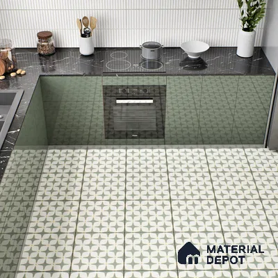 Moroccan Floor & Wall Tile TL 05093 B Bauhaus Mint Green 1 ft x 1 ft Ceramic Matte Finish - 9 mm | Suitable for Bathroom, Kitchen,  Balcony | Please Expect a Slight Variation of Pattern (Sample)