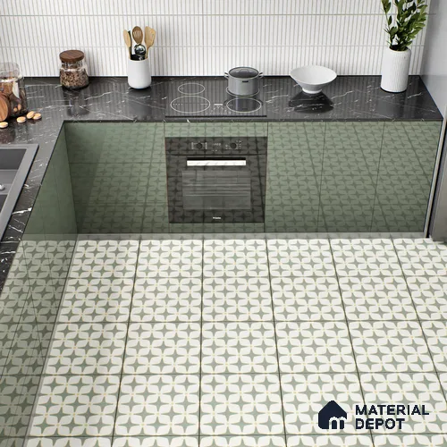 Moroccan Floor & Wall Tile TL 05093 B Bauhaus Mint Green 1 ft x 1 ft Ceramic Matte Finish - 9 mm | Suitable for Bathroom, Kitchen, Basin Area | Please Expect a Slight Variation of Pattern