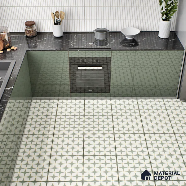 Moroccan Floor & Wall Tile TL 05093 B Bauhaus Mint Green 1 ft x 1 ft Ceramic Matte Finish - 9 mm | Suitable for Bathroom, Kitchen,  Balcony | Please Expect a Slight Variation of Pattern (Sample)