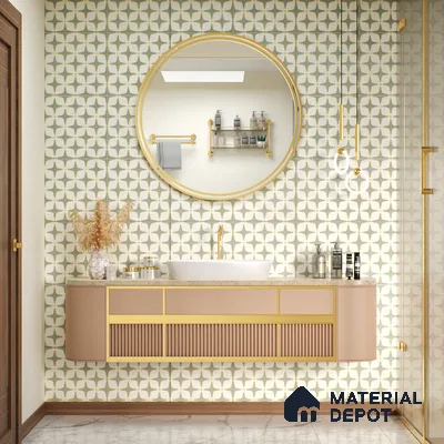 Moroccan Floor & Wall Tile TL 05093 B Bauhaus Mint Green 1 ft x 1 ft Ceramic Matte Finish - 9 mm | Suitable for Bathroom, Kitchen,  Balcony | Please Expect a Slight Variation of Pattern (Sample)
