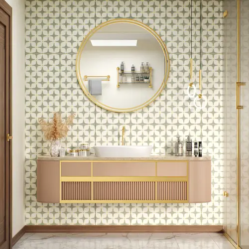 Moroccan Floor & Wall Tile TL 05093 B Bauhaus Mint Green 1 ft x 1 ft Ceramic Matte Finish - 9 mm | Suitable for Bathroom, Kitchen, Balcony | Please Expect a Slight Variation of Pattern