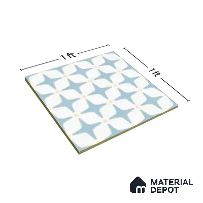 Moroccan Floor & Wall Tile TL 05093 Bauhaus Ice Blue 1 ft x 1 ft Ceramic Matte Finish - 9 mm | Suitable for Bathroom, Kitchen,  Balcony | Please Expect a Slight Variation of Pattern