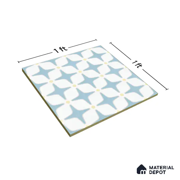 Moroccan Floor & Wall Tile TL 05093 Bauhaus Ice Blue 1 ft x 1 ft Ceramic Matte Finish - 9 mm | Suitable for Bathroom, Kitchen, Balcony | Please Expect a Slight Variation of Pattern