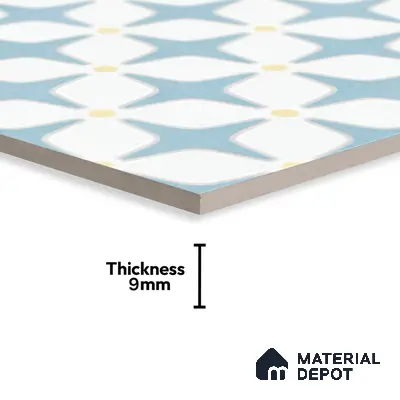 Moroccan Floor & Wall Tile TL 05093 Bauhaus Ice Blue 1 ft x 1 ft Ceramic Matte Finish - 9 mm | Suitable for Bathroom, Kitchen,  Balcony | Please Expect a Slight Variation of Pattern