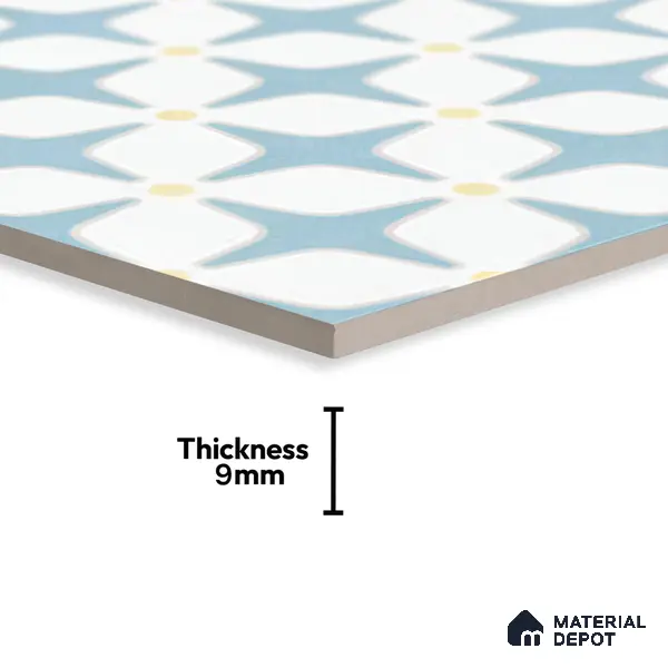 Moroccan Floor & Wall Tile TL 05093 Bauhaus Ice Blue 1 ft x 1 ft Ceramic Matte Finish - 9 mm | Suitable for Bathroom, Kitchen, Balcony | Please Expect a Slight Variation of Pattern
