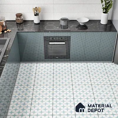 Moroccan Floor & Wall Tile TL 05093 Bauhaus Ice Blue 1 ft x 1 ft Ceramic Matte Finish - 9 mm | Suitable for Bathroom, Kitchen,  Balcony | Please Expect a Slight Variation of Pattern