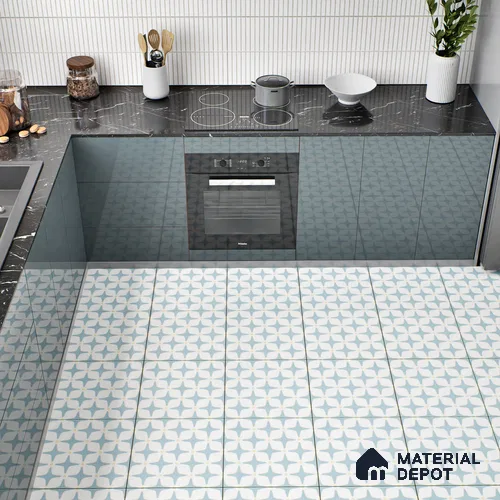 Moroccan Floor & Wall Tile TL 05093 Bauhaus Ice Blue 1 ft x 1 ft Ceramic Matte Finish - 9 mm | Suitable for Bathroom, Kitchen, Basin Area | Please Expect a Slight Variation of Pattern