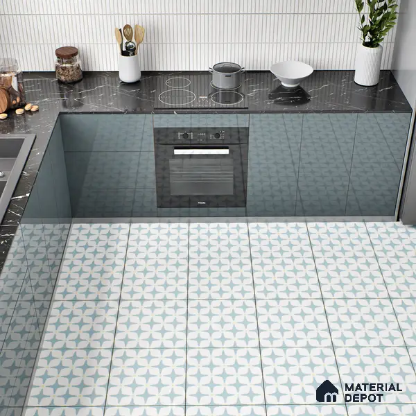 Moroccan Floor & Wall Tile TL 05093 Bauhaus Ice Blue 1 ft x 1 ft Ceramic Matte Finish - 9 mm | Suitable for Bathroom, Kitchen, Balcony | Please Expect a Slight Variation of Pattern