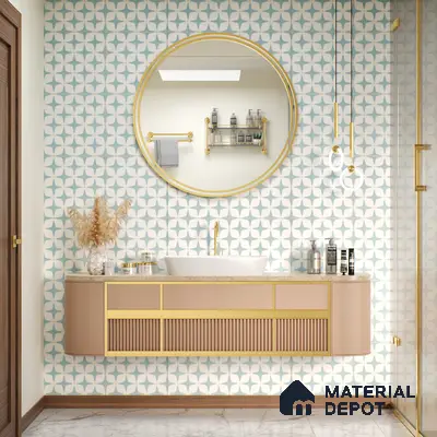 Moroccan Floor & Wall Tile TL 05093 Bauhaus Ice Blue 1 ft x 1 ft Ceramic Matte Finish - 9 mm | Suitable for Bathroom, Kitchen,  Balcony | Please Expect a Slight Variation of Pattern