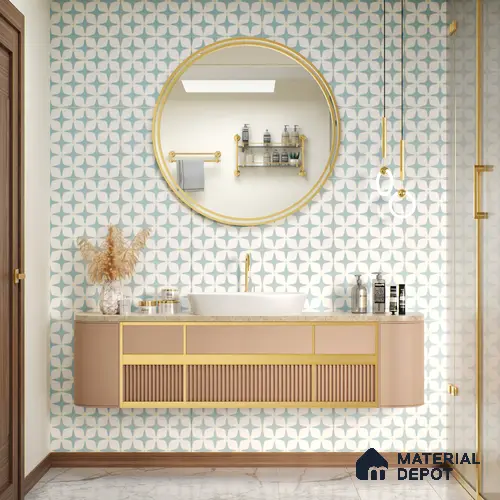 Moroccan Floor & Wall Tile TL 05093 Bauhaus Ice Blue 1 ft x 1 ft Ceramic Matte Finish - 9 mm | Suitable for Bathroom, Kitchen, Balcony | Please Expect a Slight Variation of Pattern