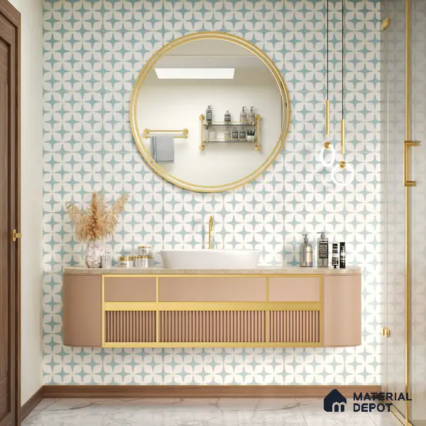 Moroccan Floor & Wall Tile TL 05093 Bauhaus Ice Blue 1 ft x 1 ft Ceramic Matte Finish - 9 mm | Suitable for Bathroom, Kitchen, Balcony | Please Expect a Slight Variation of Pattern