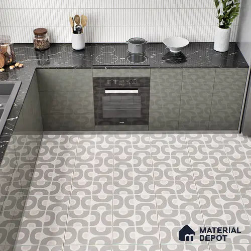 Moroccan Floor & Wall Tile TL 05090 Bauhaus Ivory Steel 1 ft x 1 ft Ceramic Matte Finish - 9 mm | Suitable for Bathroom, Kitchen,  Balcony | Please Expect a Slight Variation of Pattern