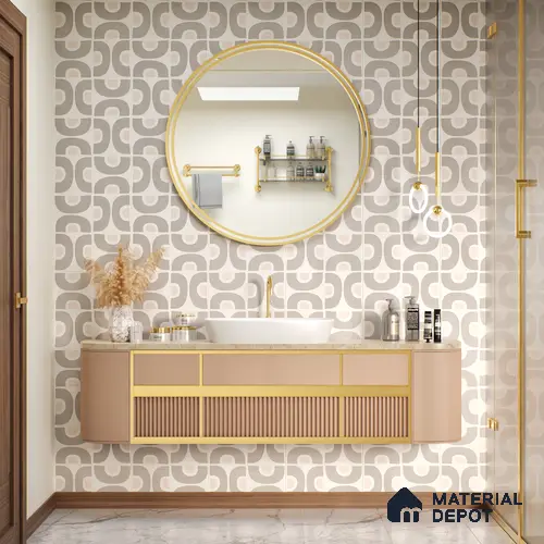 Moroccan Floor & Wall Tile TL 05090 Bauhaus Ivory Steel 1 ft x 1 ft Ceramic Matte Finish - 9 mm | Suitable for Bathroom, Kitchen,  Balcony | Please Expect a Slight Variation of Pattern