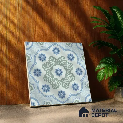 Moroccan Floor & Wall Tile TL 05062 B Morissa Ink Blue Floral 1 ft x 1 ft Ceramic Matte Finish - 8 mm | Suitable for Bathroom, Kitchen,  Balcony | Please Expect a Slight Variation of Pattern
