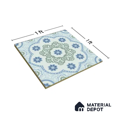 Moroccan Floor & Wall Tile TL 05062 B Morissa Ink Blue Floral 1 ft x 1 ft Ceramic Matte Finish - 8 mm | Suitable for Bathroom, Kitchen,  Balcony | Please Expect a Slight Variation of Pattern