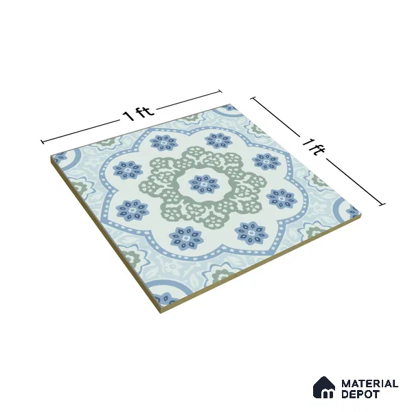 Moroccan Floor & Wall Tile TL 05062 B Morissa Ink Blue Floral 1 ft x 1 ft Ceramic Matte Finish - 8 mm | Suitable for Bathroom, Kitchen,  Balcony | Please Expect a Slight Variation of Pattern