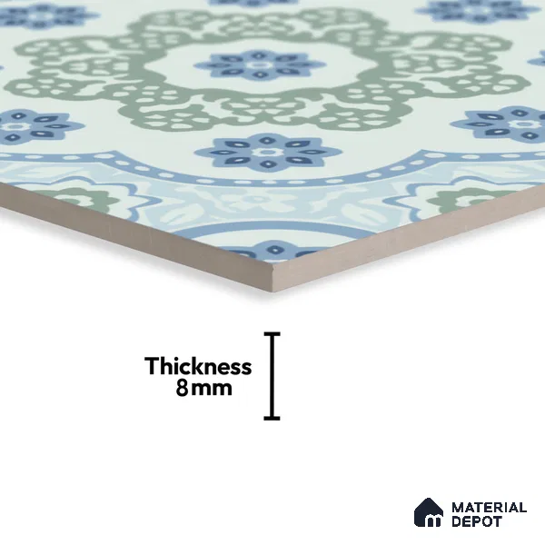 Moroccan Floor & Wall Tile TL 05062 B Morissa Ink Blue Floral 1 ft x 1 ft Ceramic Matte Finish - 8 mm | Suitable for Bathroom, Kitchen,  Balcony | Please Expect a Slight Variation of Pattern
