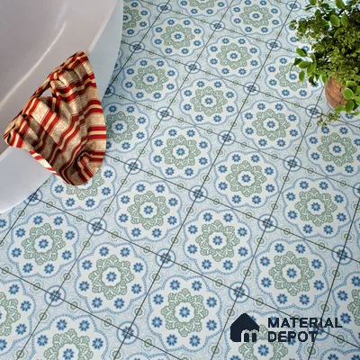 Moroccan Floor & Wall Tile TL 05062 B Morissa Ink Blue Floral 1 ft x 1 ft Ceramic Matte Finish - 8 mm | Suitable for Bathroom, Kitchen,  Balcony | Please Expect a Slight Variation of Pattern