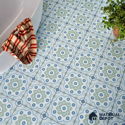 Moroccan Floor & Wall Tile TL 05062 B Morissa Ink Blue Floral 1 ft x 1 ft Ceramic Matte Finish - 8 mm | Suitable for Bathroom, Kitchen, Balcony | Please Expect a Slight Variation of Pattern