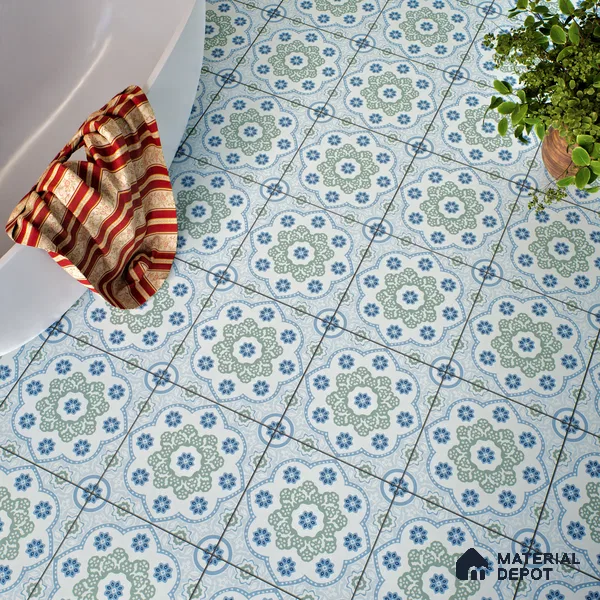 Moroccan Floor & Wall Tile TL 05062 B Morissa Ink Blue Floral 1 ft x 1 ft Ceramic Matte Finish - 8 mm | Suitable for Bathroom, Kitchen,  Balcony | Please Expect a Slight Variation of Pattern