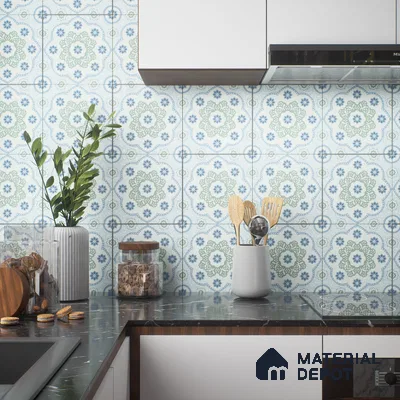 Moroccan Floor & Wall Tile TL 05062 B Morissa Ink Blue Floral 1 ft x 1 ft Ceramic Matte Finish - 8 mm | Suitable for Bathroom, Kitchen,  Balcony | Please Expect a Slight Variation of Pattern