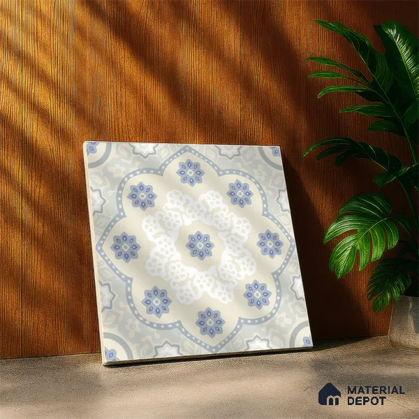 Moroccan Floor & Wall Tile TL 05062 Morissa Light Beige Floral 1 ft x 1 ft Ceramic Matte Finish - 8 mm | Suitable for Bathroom, Kitchen,  Balcony | Please Expect a Slight Variation of Pattern (Sample)