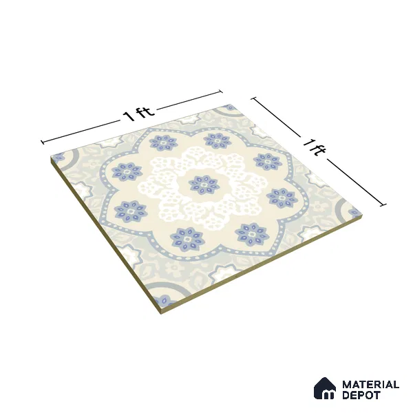 Moroccan Floor & Wall Tile TL 05062 Morissa Light Beige Floral 1 ft x 1 ft Ceramic Matte Finish - 8 mm | Suitable for Bathroom, Kitchen,  Balcony | Please Expect a Slight Variation of Pattern (Sample)