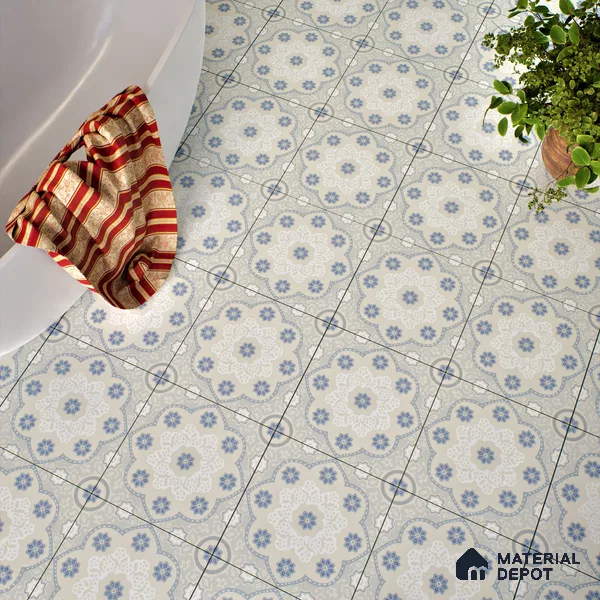 Moroccan Floor & Wall Tile TL 05062 Morissa Light Beige Floral 1 ft x 1 ft Ceramic Matte Finish - 8 mm | Suitable for Bathroom, Kitchen,  Balcony | Please Expect a Slight Variation of Pattern (Sample)